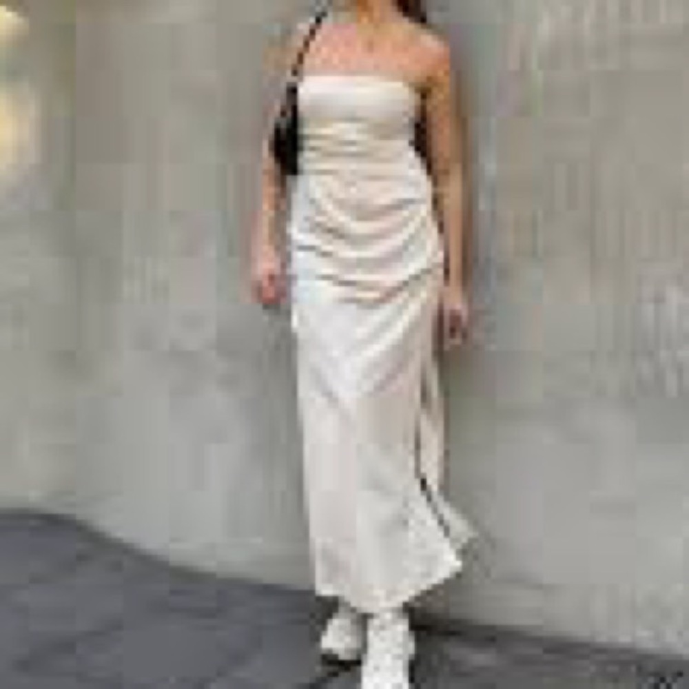DISSH Strapless Ruched Midi Dress in Bone - Size 4 (US)